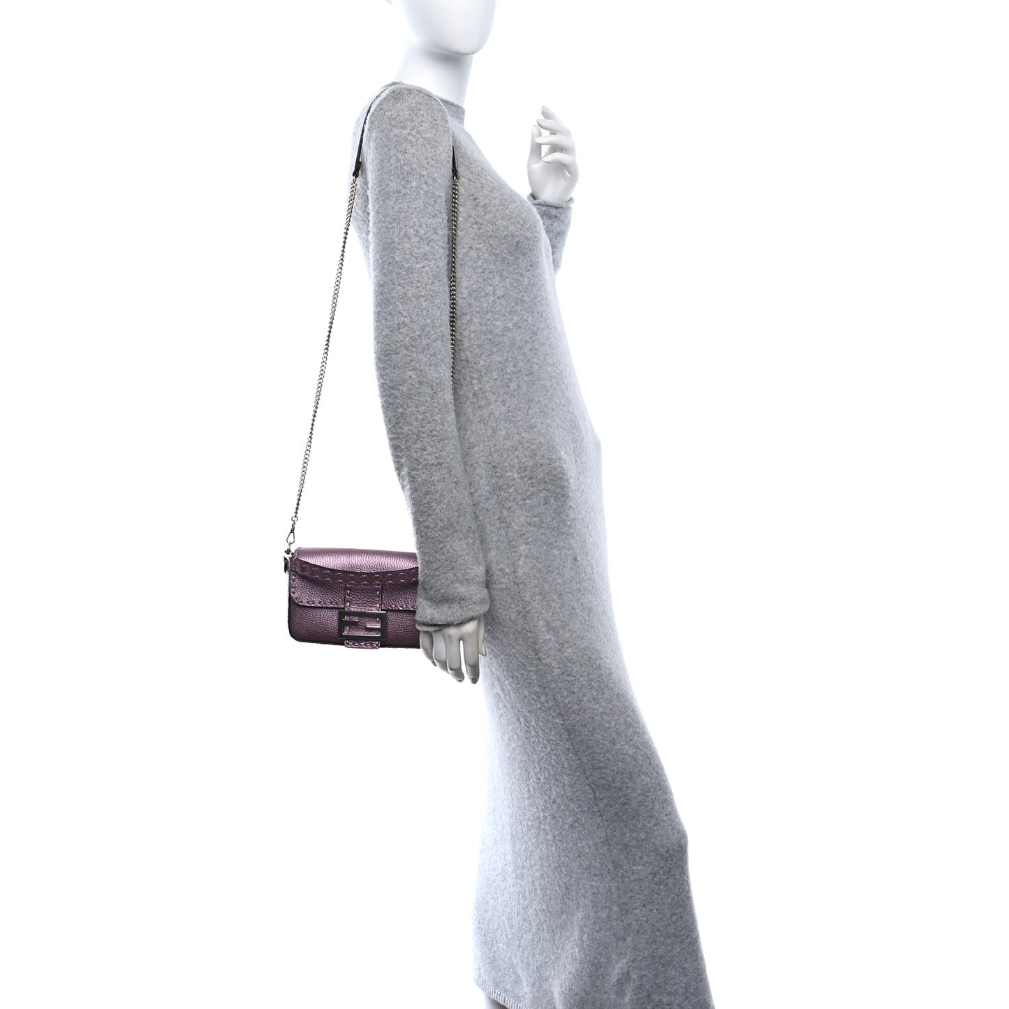 Metallic Cuoio Roma Sellerissima Nappa Sintetica Tape Stitch Mini Baguette Rosa Placca Argento