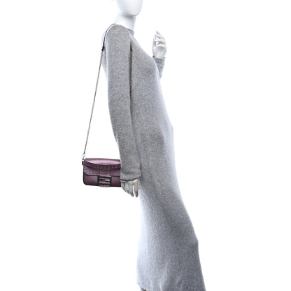 Fendi Metallic Cuoio Roma Sellerissima Nappa Sintetica Tape Stitch Mini Baguette Rosa Placca Argento 2 of 10