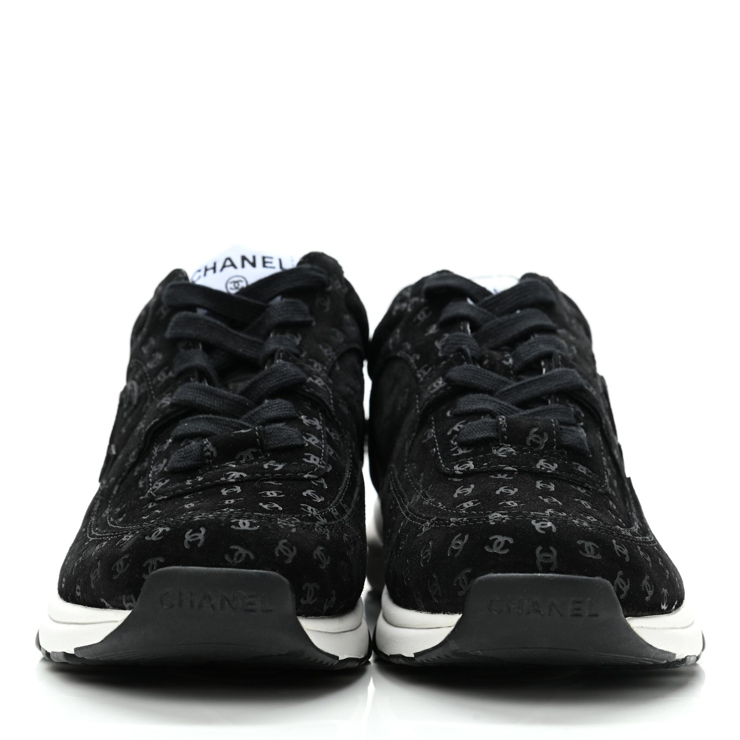 Nylon Suede Calfskin Printed CC Sneakers 39.5 White Black