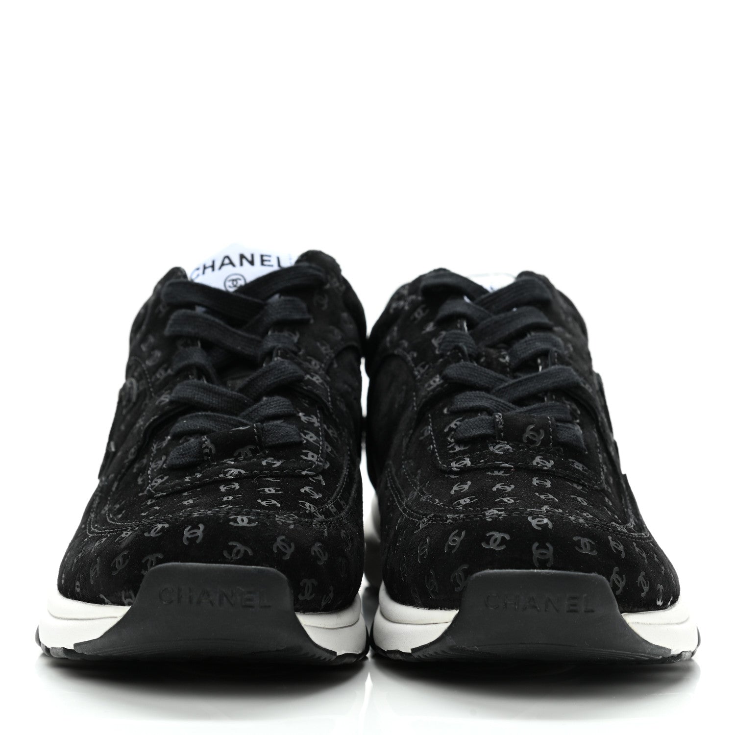 Chanel Nylon Suede Calfskin Printed CC Sneakers 39.5 White Black 2 of 7