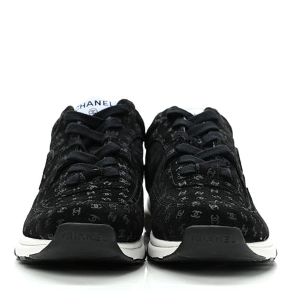 Chanel Nylon Suede Calfskin Printed CC Sneakers 39.5 White Black 2 of 7