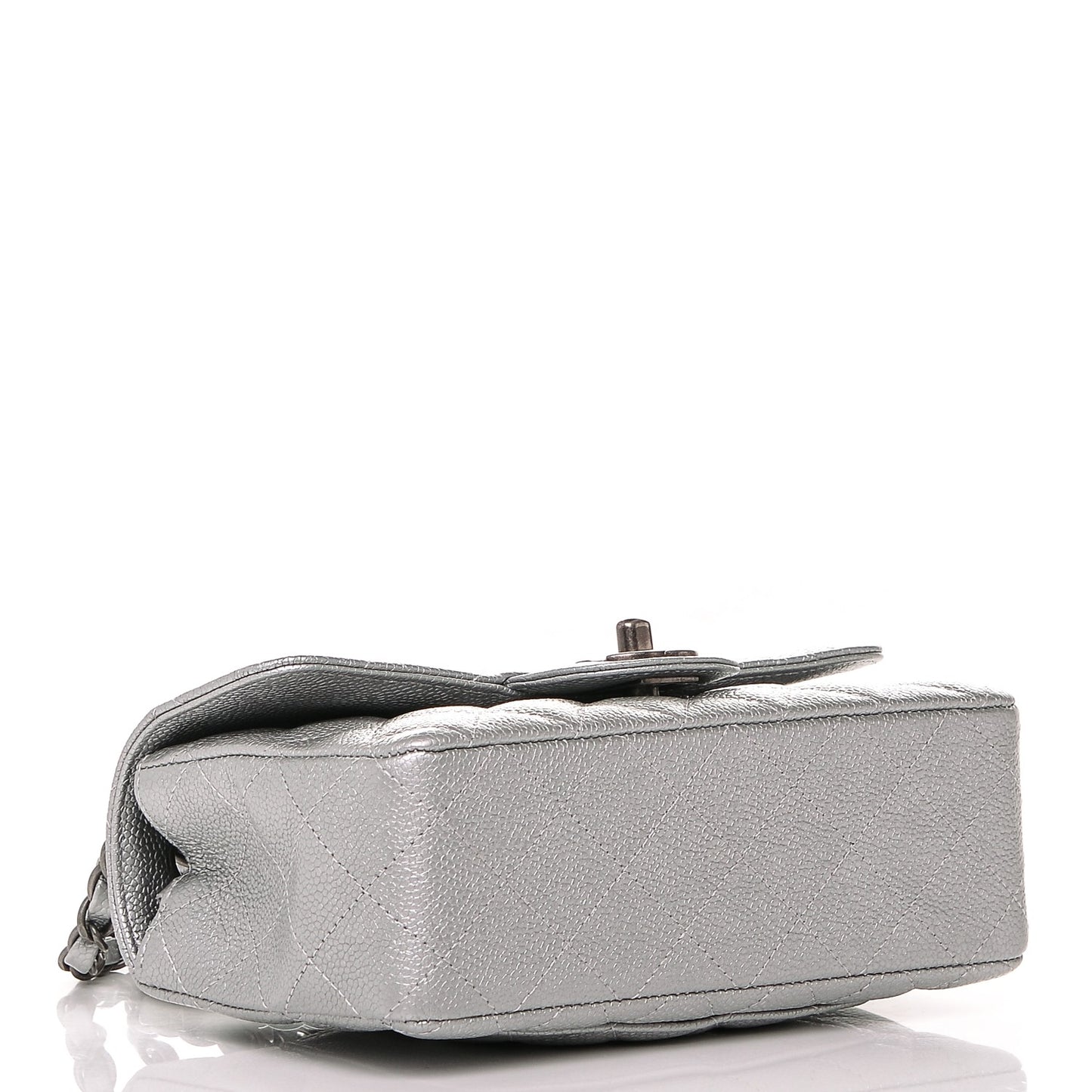 Metallic Caviar Quilted Mini Rectangular Flap Silver