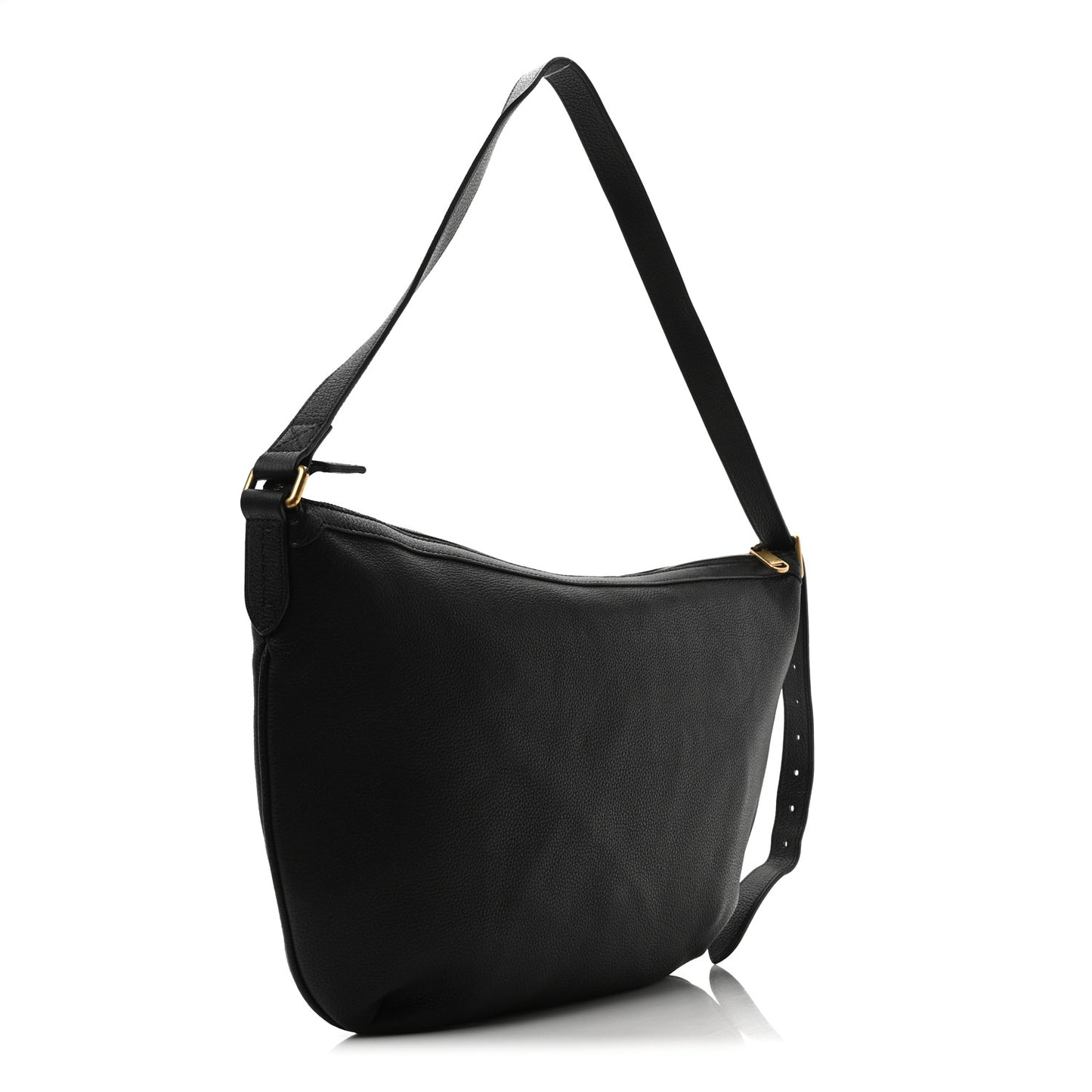 Grained Calfskin Logo Half Moon Hobo Black