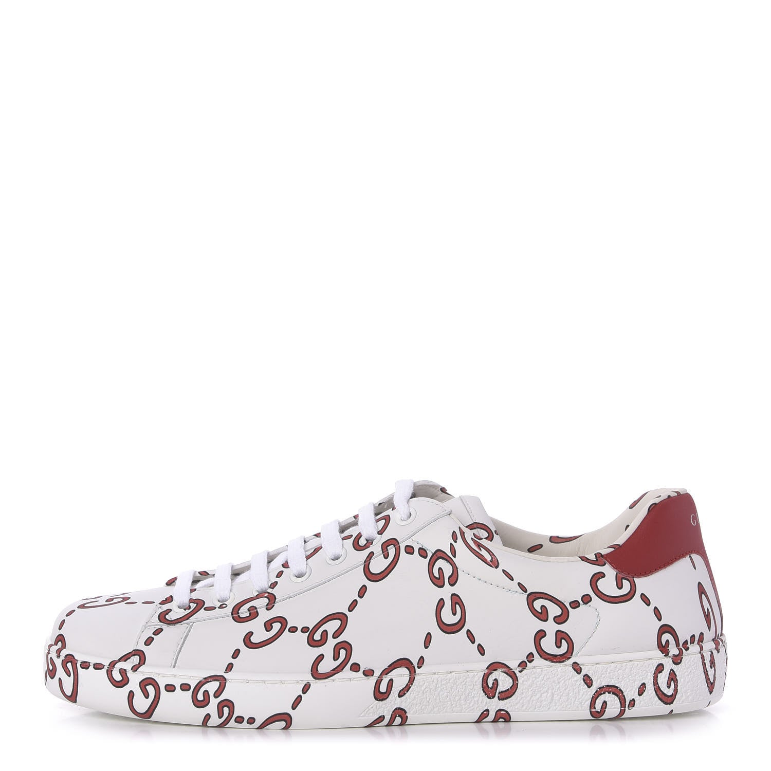 Gucci Calfskin GucciGhost Print Mens Ace Sneakers 8 White Hibiscus Red 1 of 11