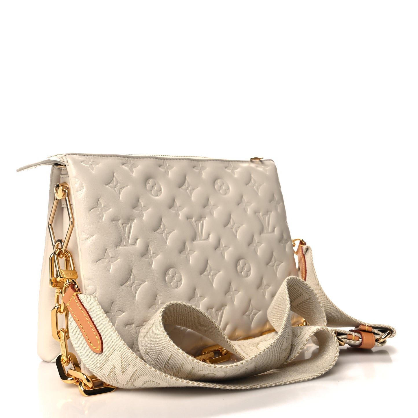 Lambskin Embossed Monogram Coussin PM Beige Cream