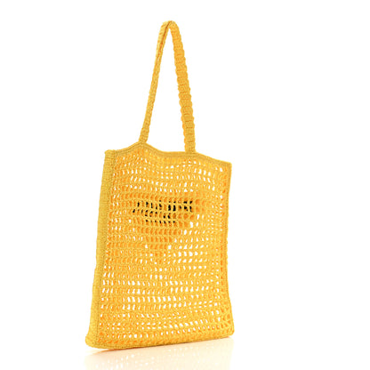 Prada Yarn Raffia Effect Crochet Logo Embroidered Tote Bag Giallo 3 of 17