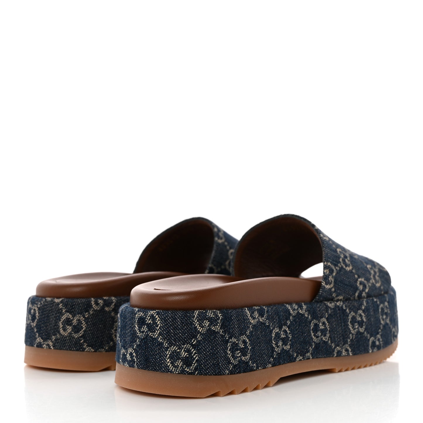 New Denim GG Monogram Angelina Platform 55mm Slide Sandals 37.5 Blue Tea