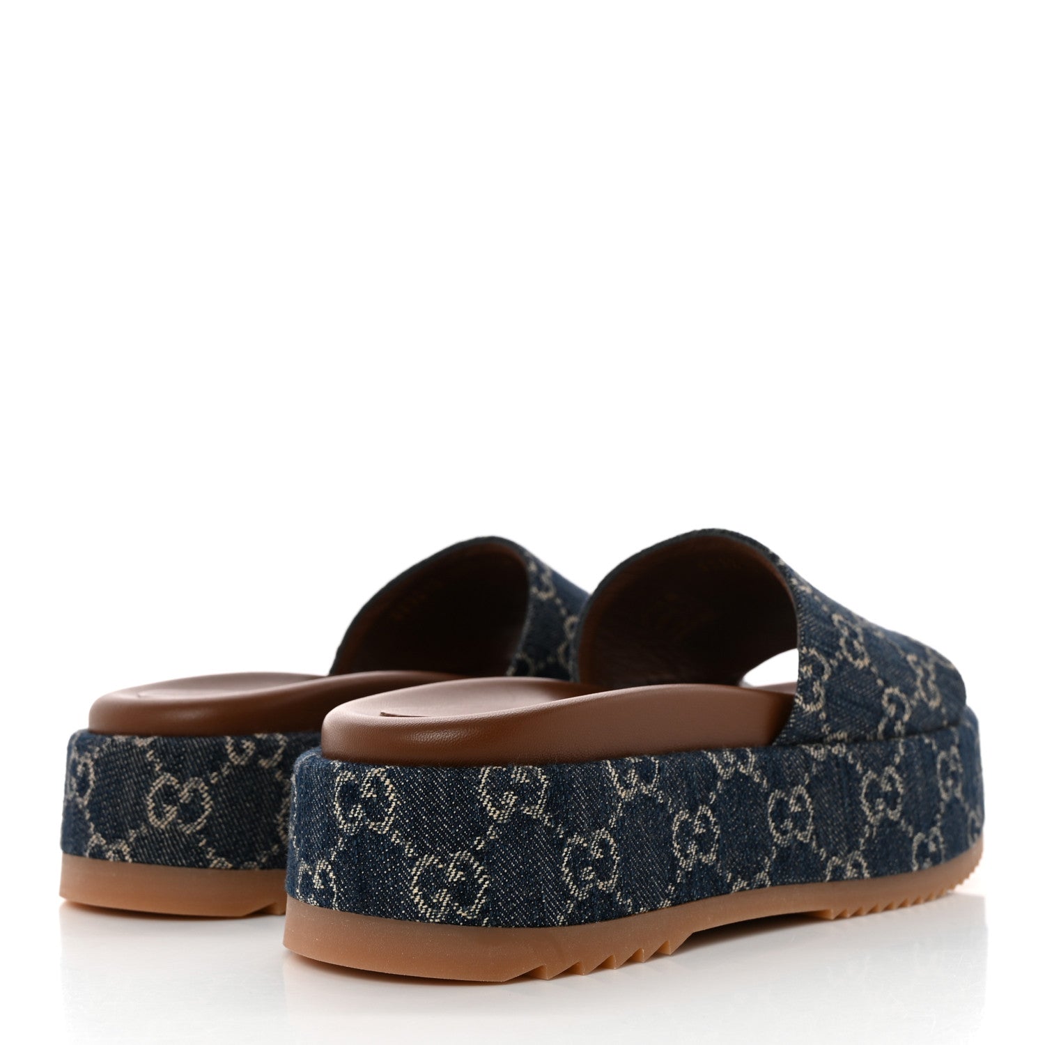Gucci New Denim GG Monogram Angelina Platform 55mm Slide Sandals 37.5 Blue Tea 4 of 11