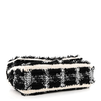 Chanel Tweed Quilted Tartan Medium Double Flap Black White 4 of 10