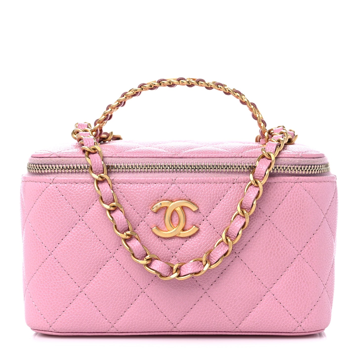 Shiny Caviar Quilted Pick Me Up Vanity Case Pink