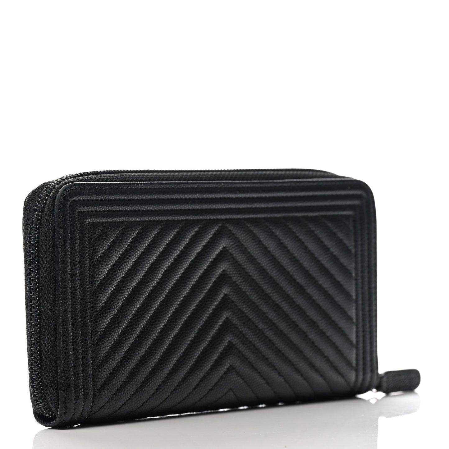 Caviar Chevron Quilted Zip Around Boy Wallet Black
