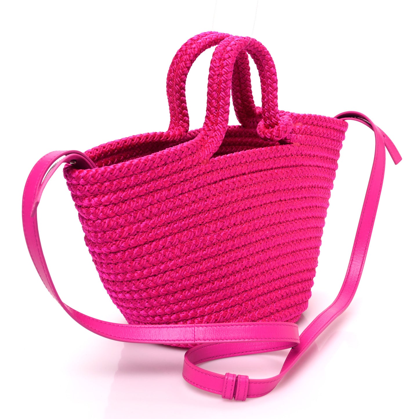 Nylon Lambskin Woven Small Ibiza Basket With Strap Lipstick Pink