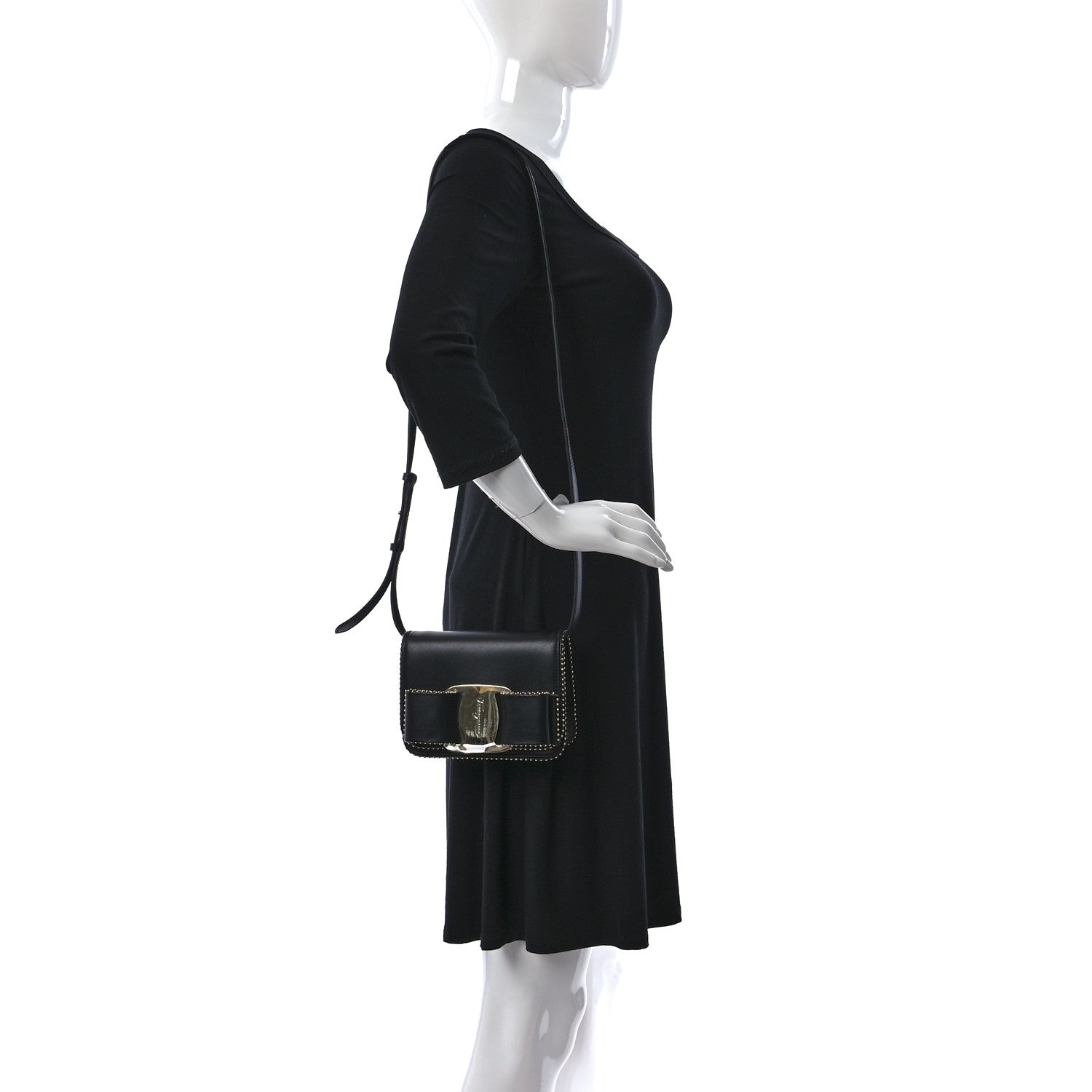 Salvatore Ferragamo Calfskin Studded Mini Vara Bow Rainbow Crossbody Bag Black 2 of 8