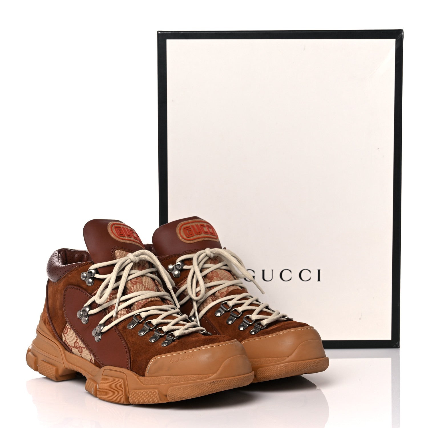 Gucci X SEGA Suede Calfskin GG Monogram Mens Flashtrek Sneakers 11.5 New Cuir Beige Ruggine 13 of 13