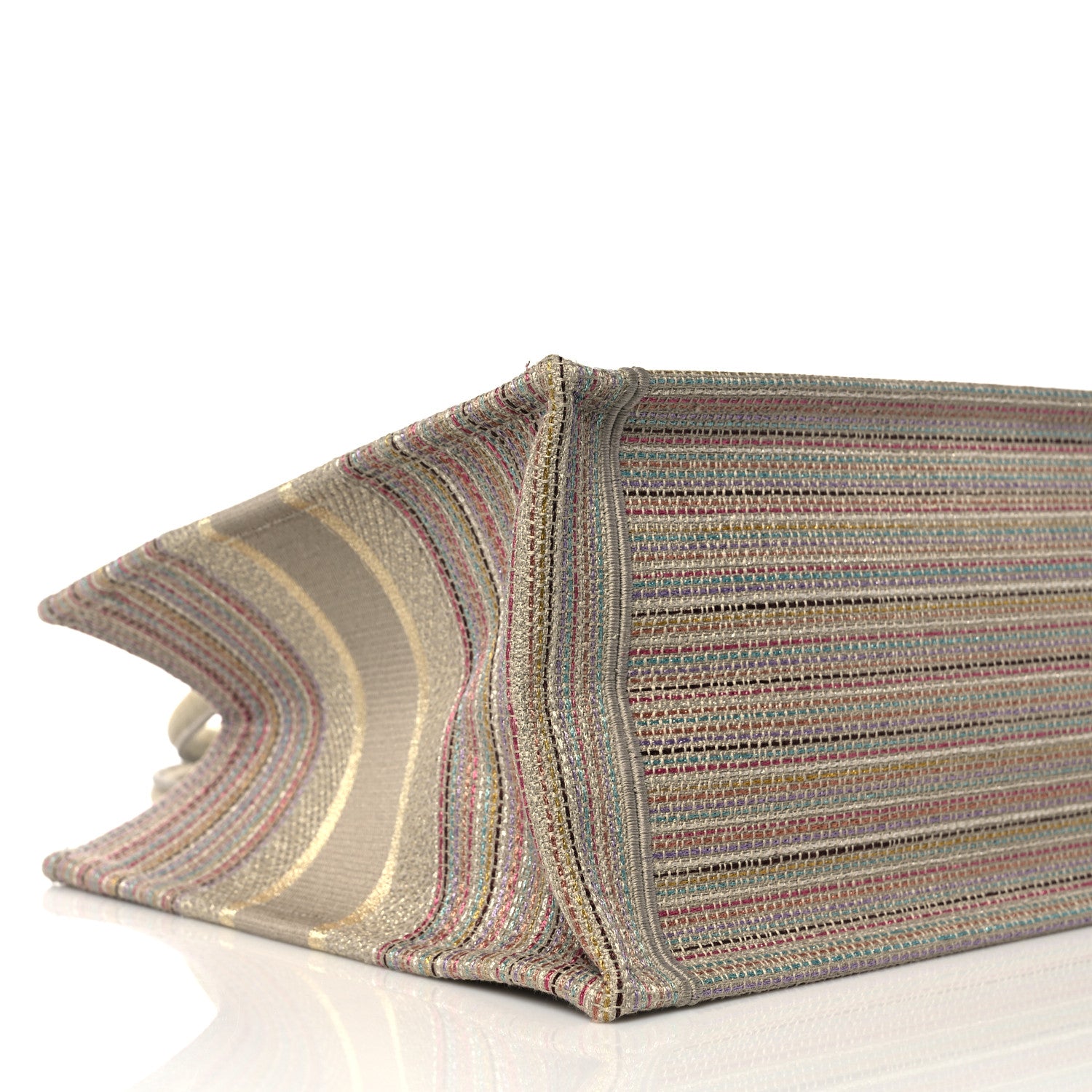 Christian Dior Canvas Embroidered Medium Stripes Book Tote Beige Multicolor 8 of 9