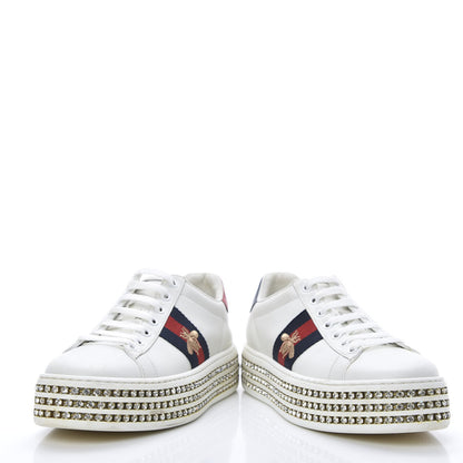 Gucci Calfskin Crystal Web Bee Embroidered Womens Ace Platform Sneakers 36 White 6 of 13