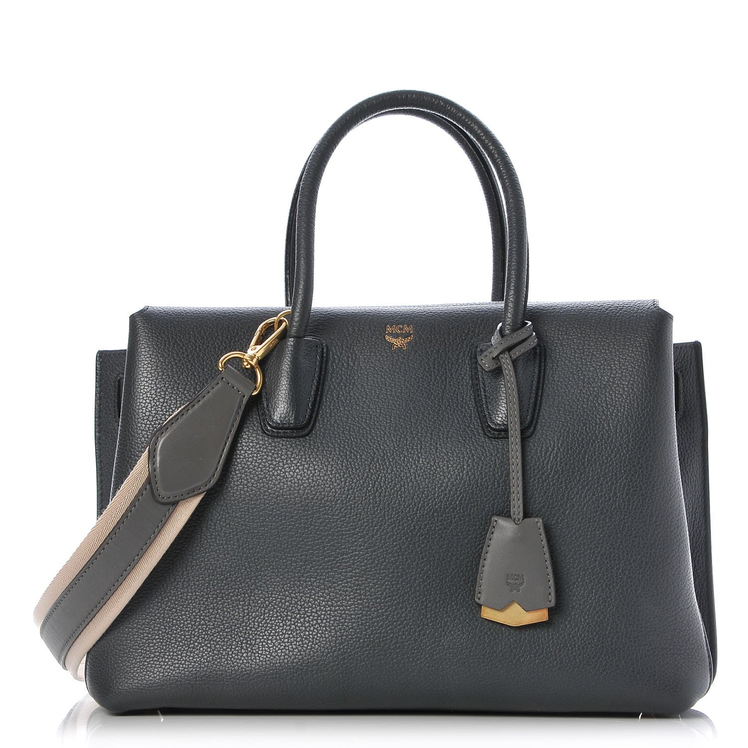 MCM Grained Calfskin Medium Milla Tote Phantom Grey 1 of 19