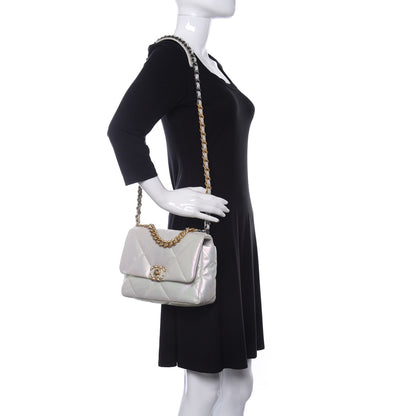 Chanel Iridescent Calfskin Quilted Medium Chanel 19 Flap White 2 of 12