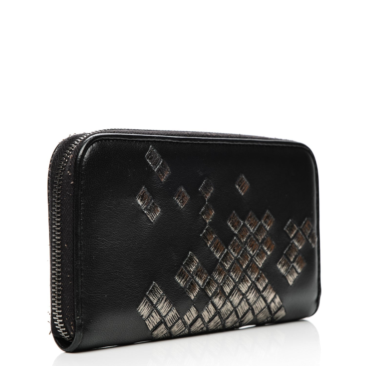 Bottega Veneta Nappa Ricamo Placcato Zip Around Wallet Nero Black 3 of 8