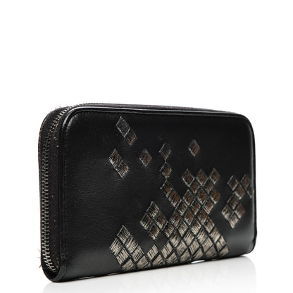 Bottega Veneta Nappa Ricamo Placcato Zip Around Wallet Nero Black 3 of 8