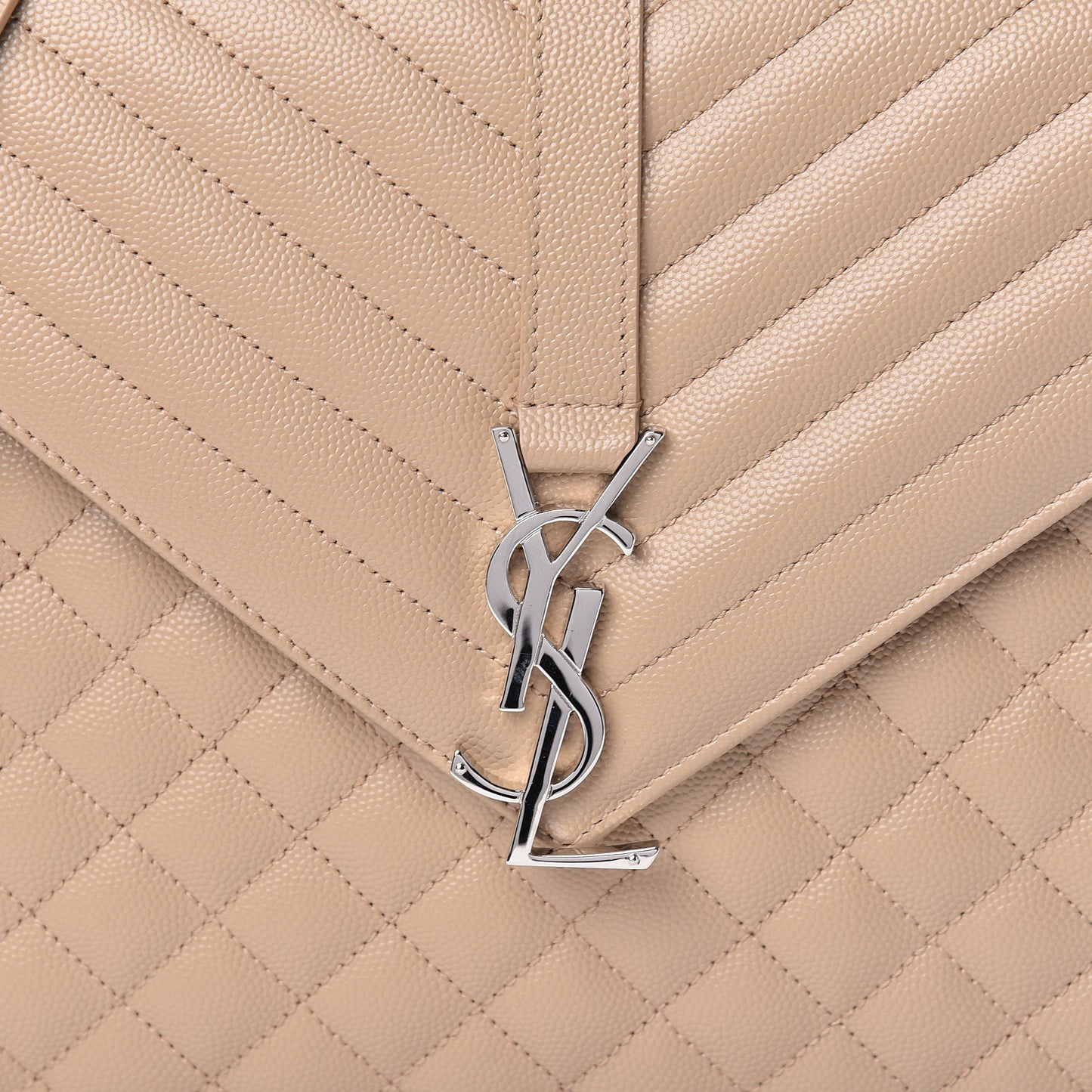 Grain De Poudre Mixed Matelasse Large Triquilt Monogram Satchel Nude Powder