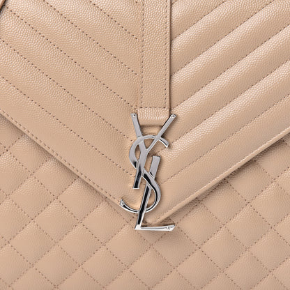 Saint Laurent Grain De Poudre Mixed Matelasse Large Triquilt Monogram Satchel Nude Powder 10 of 10
