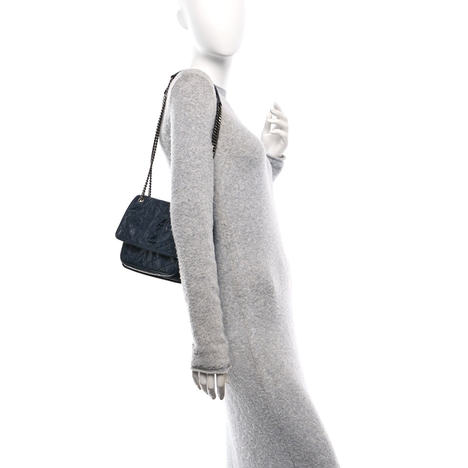 Saint Laurent Crinkled Calfskin Matelasse Monogram Baby Niki Chain Satchel Navy 2 of 10
