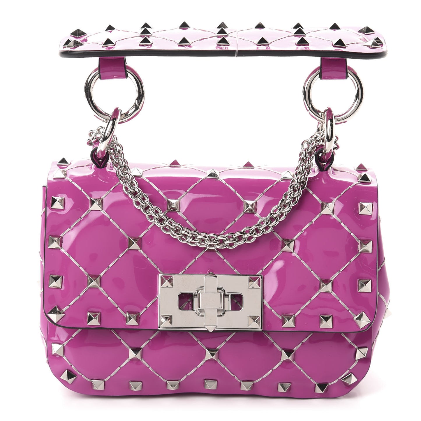Patent Micro Rockstud Spike Shoulder Bag Radiant Orchid