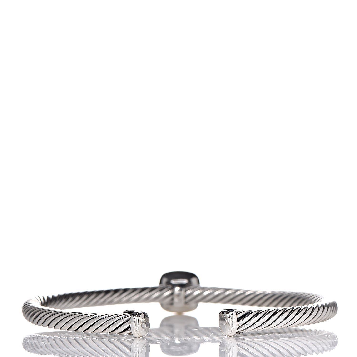 David Yurman Sterling Silver 18K Yellow Gold Diamond 4mm Cable Classics Station Bracelet 3 of 5