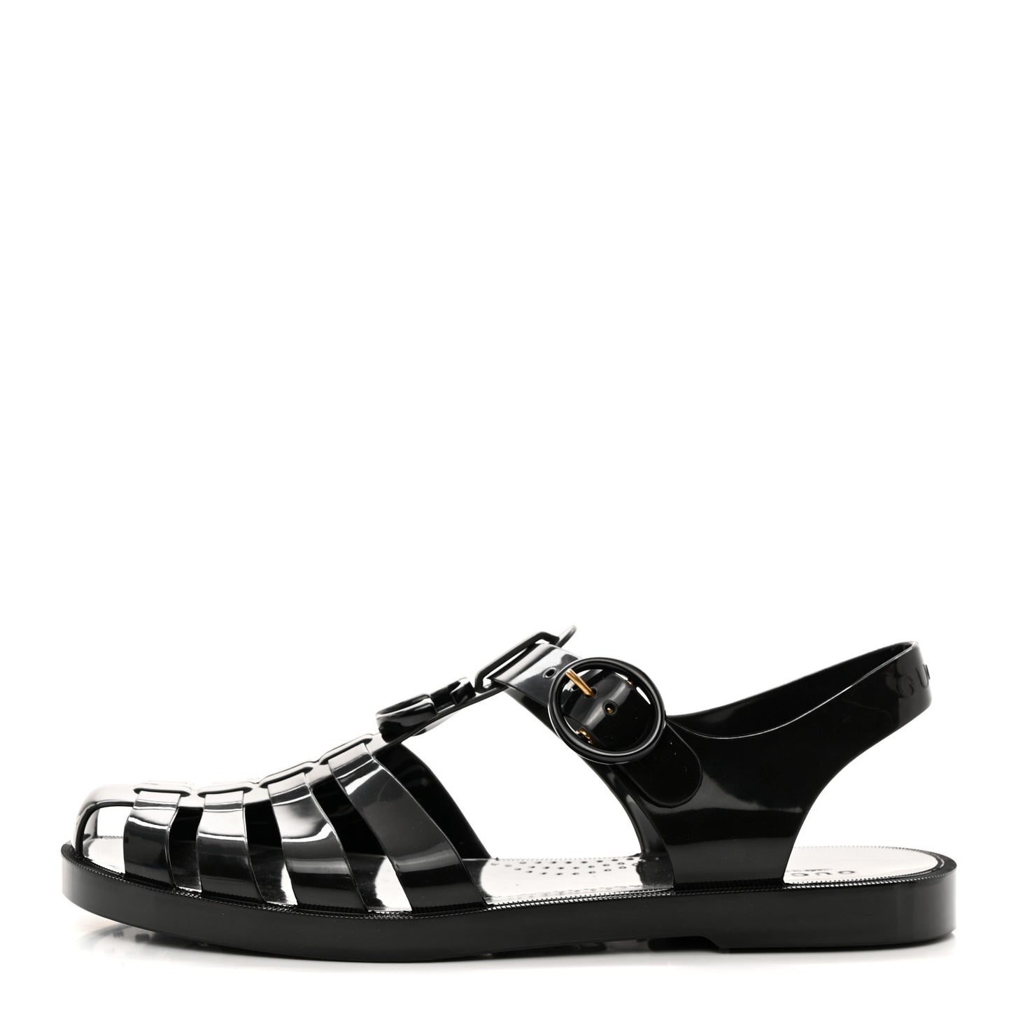Shiny Rubber Womens Double G Buckle Strap Sandals 39 Black
