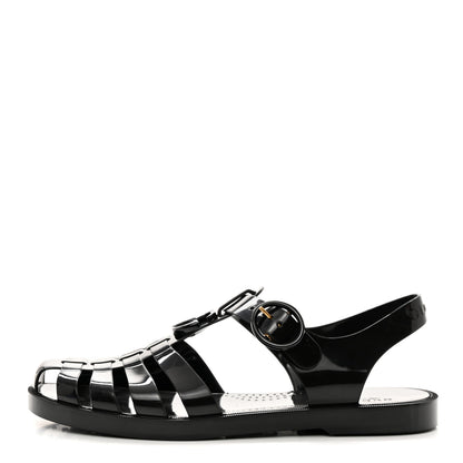 Gucci Shiny Rubber Womens Double G Buckle Strap Sandals 39 Black 1 of 8