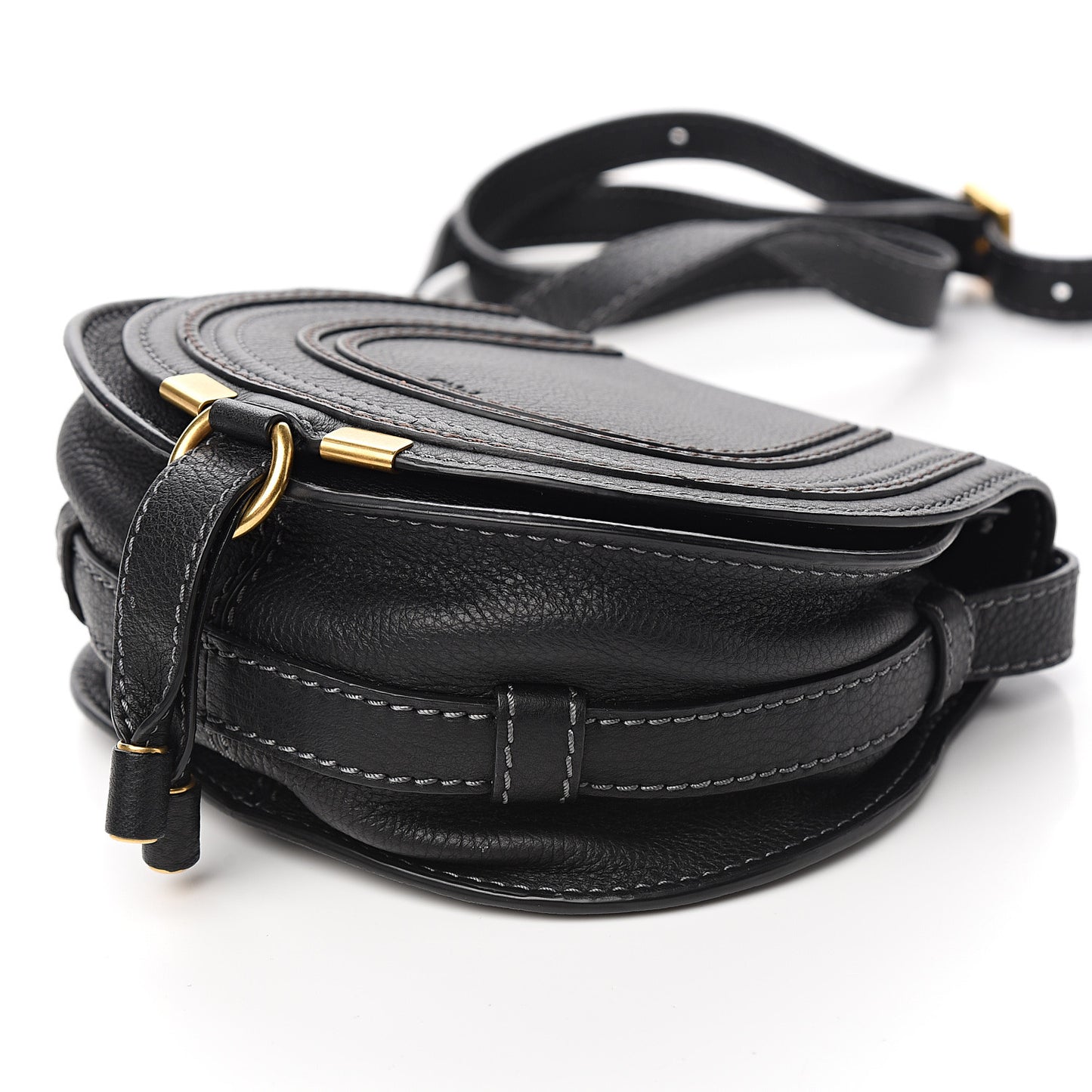 Calfskin Mini Marcie Round Crossbody Bag Black