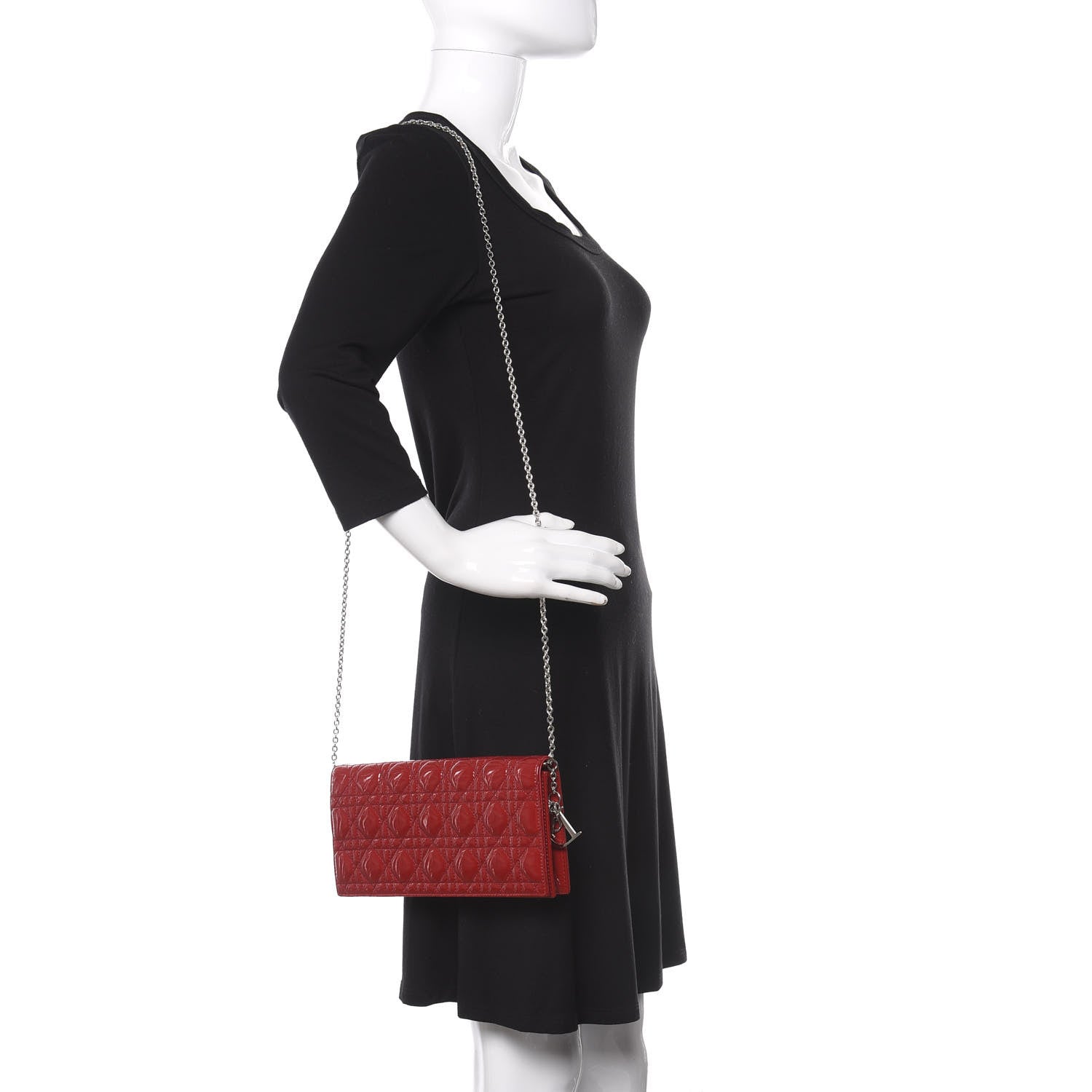 Christian Dior Patent Cannage Lady Dior Convertible Clutch Red 2 of 8
