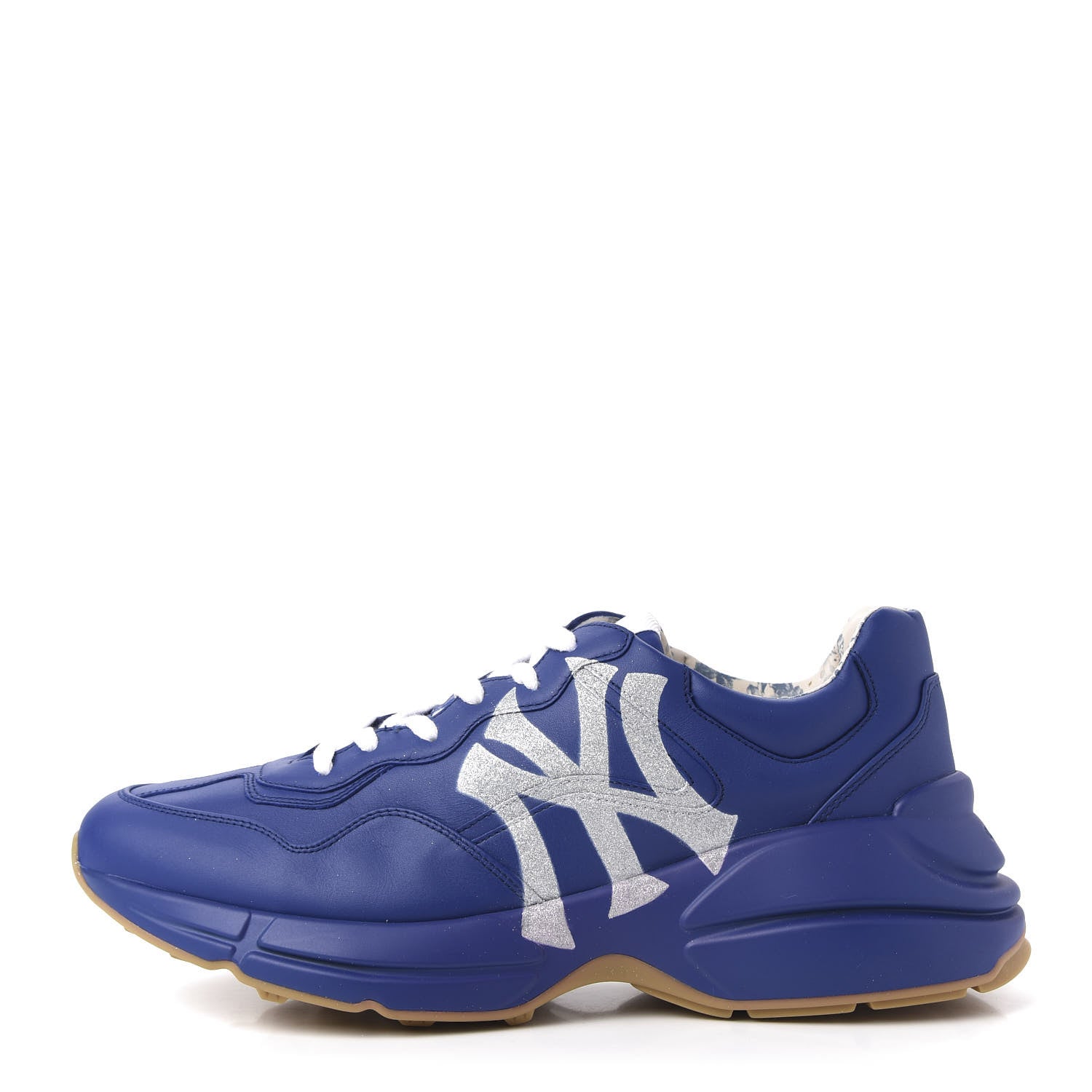 Gucci X MLB Calfskin NY Yankees Mens Rhyton Sneakers 9 Electric Blue 1 of 9