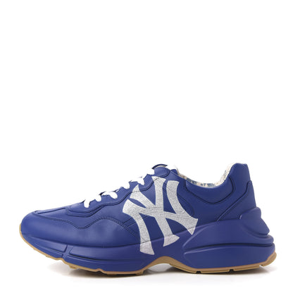 Gucci X MLB Calfskin NY Yankees Mens Rhyton Sneakers 9 Electric Blue 1 of 9