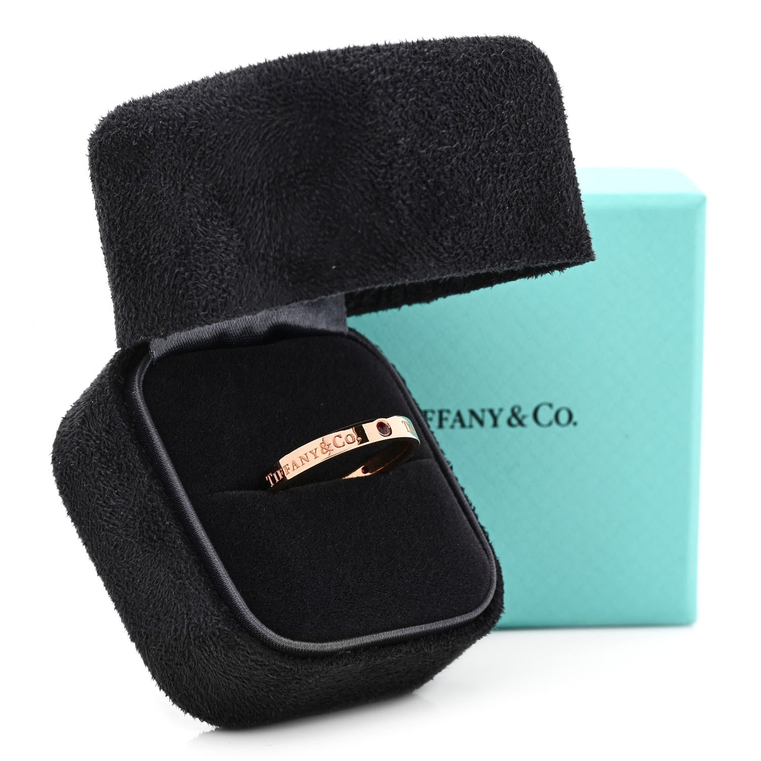 Tiffany 18K Rose Gold Ruby Logo Band Ring 57 8 5 of 5