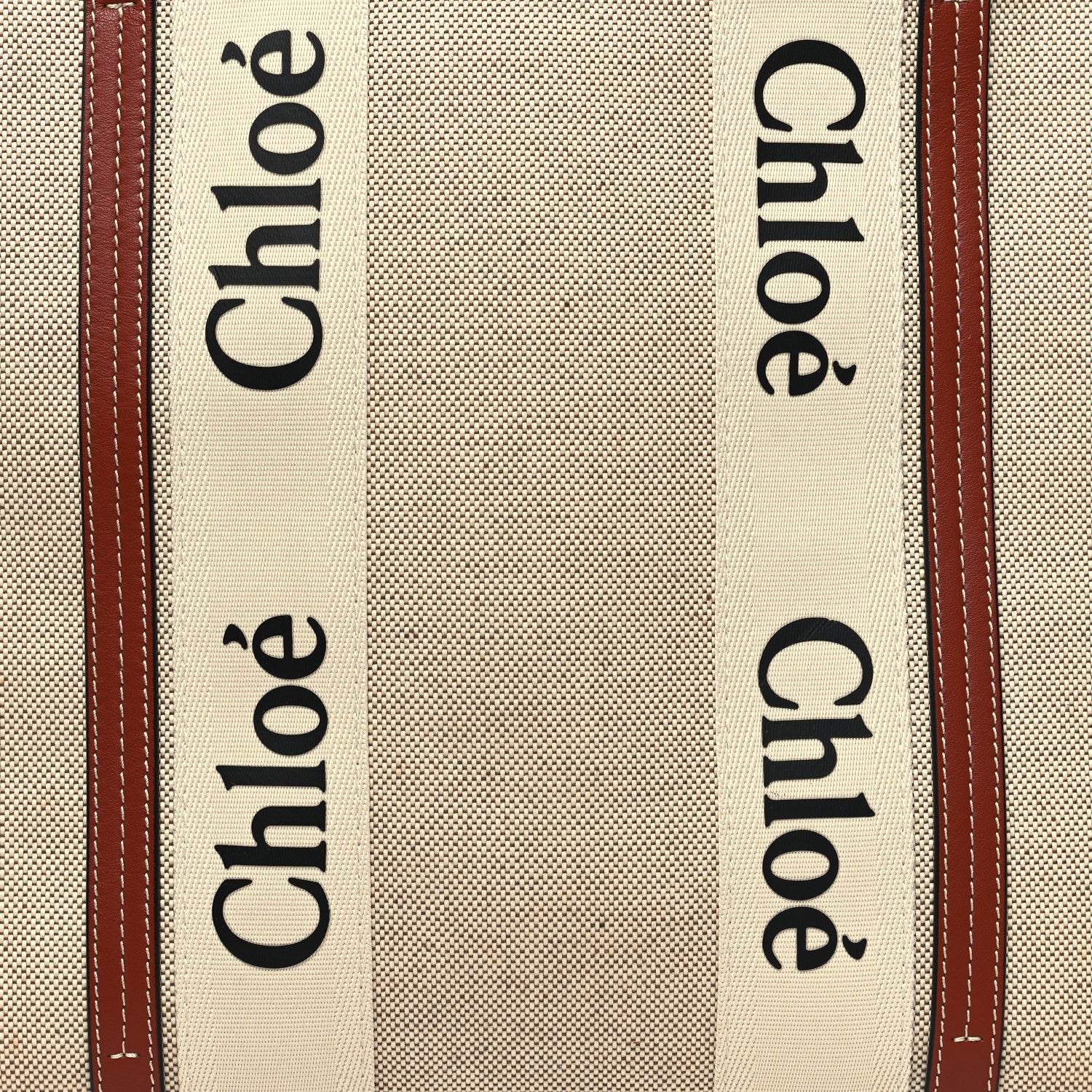 Chloe Cotton Calfskin Large Woody Ribbon Tote White Brown 8 of 10