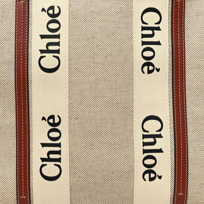 Chloe Cotton Calfskin Large Woody Ribbon Tote White Brown 8 of 10