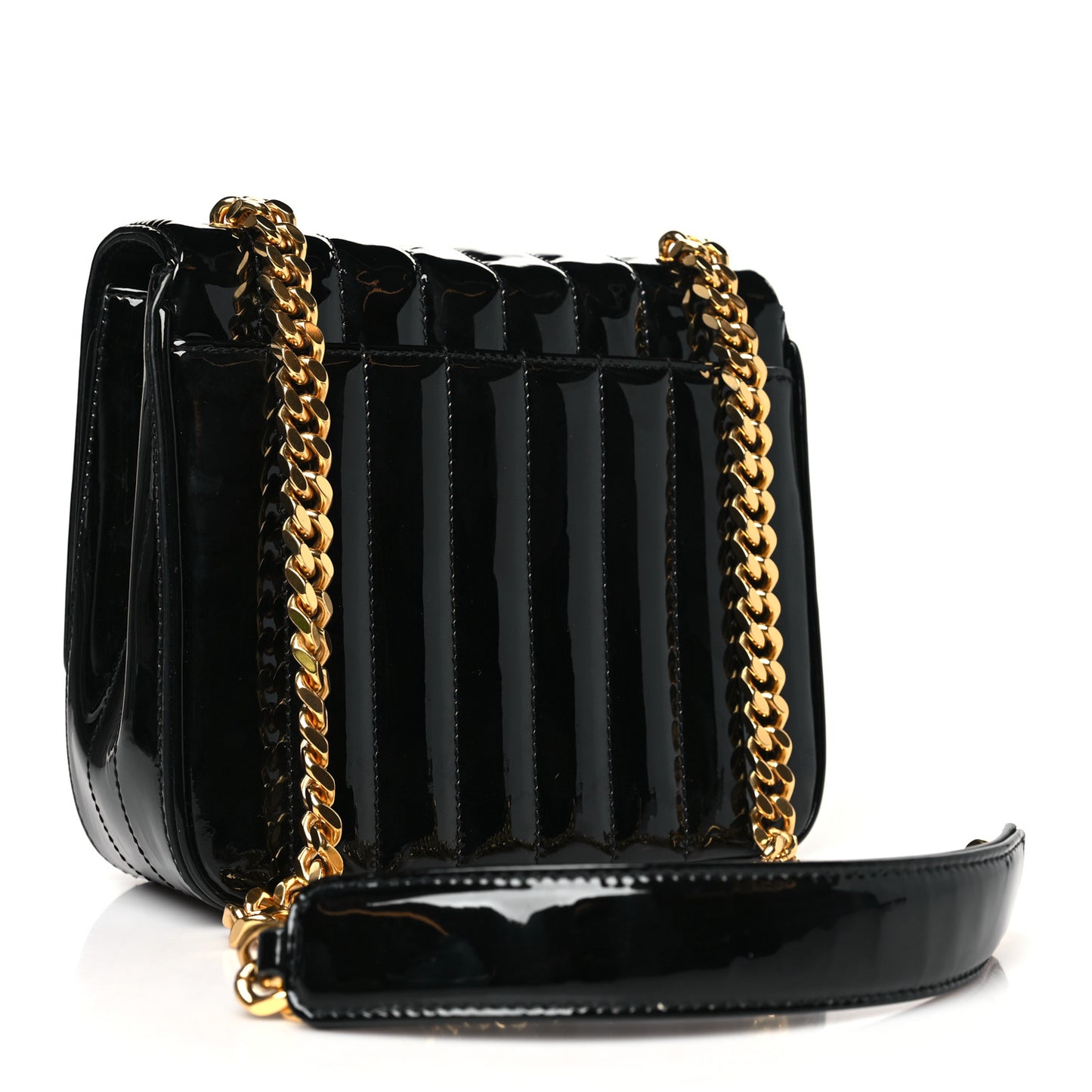 Patent Calfskin Matelasse Monogram Medium Vicky Chain Bag Black