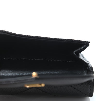 Saint Laurent Grain De Poudre Matelasse Chevron Monogram Compact Tri Fold Pocket Wallet Black 4 of 5