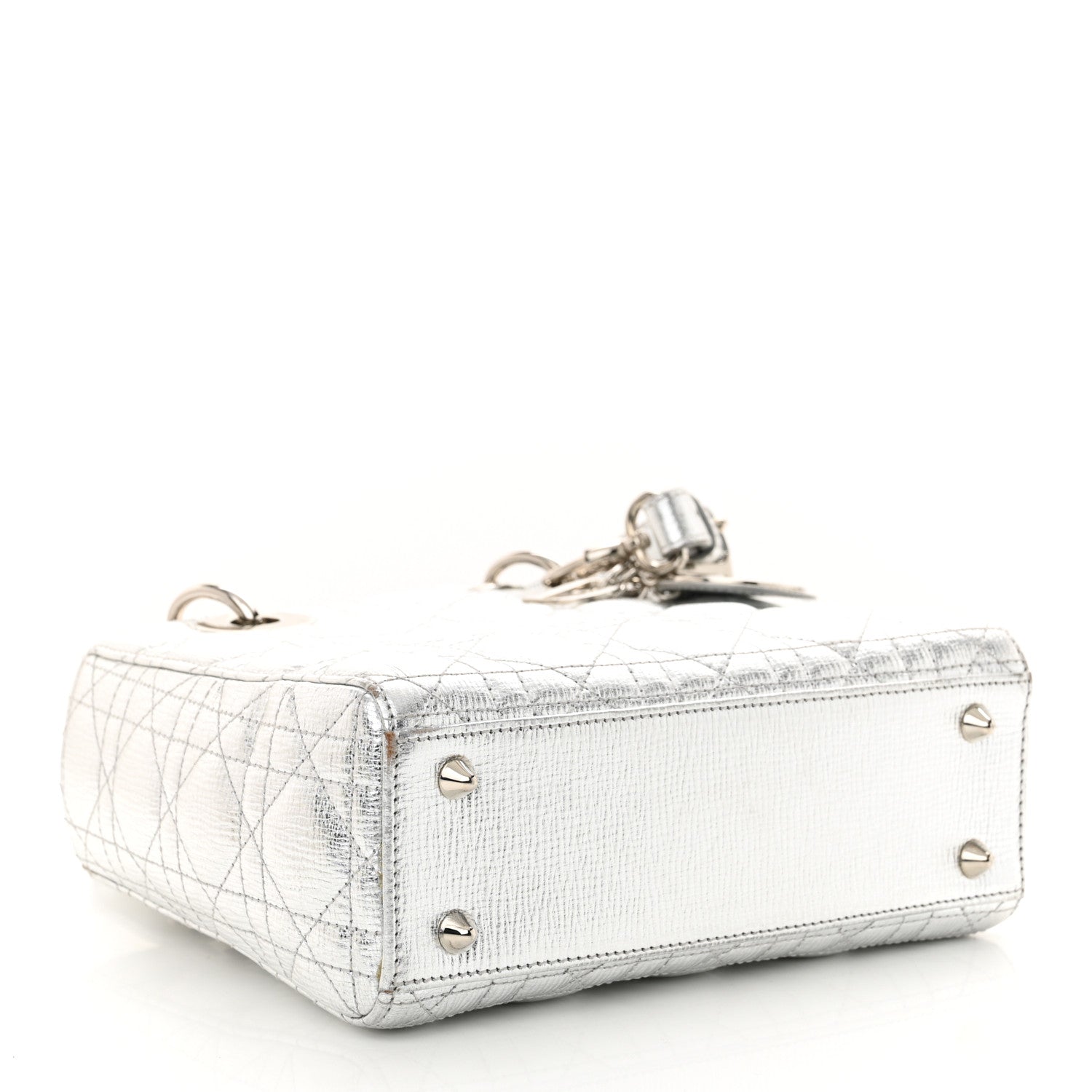 Christian Dior Metallic Grained Calfskin Cannage Small Lucky Badges My Lady Dior Silver 4 of 14