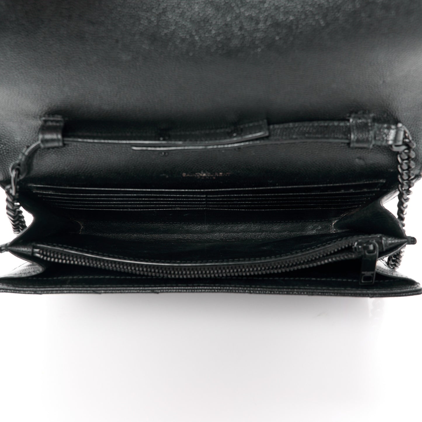 Grain De Poudre Matelasse Chevron Monogram Monochrome Chain Wallet Black