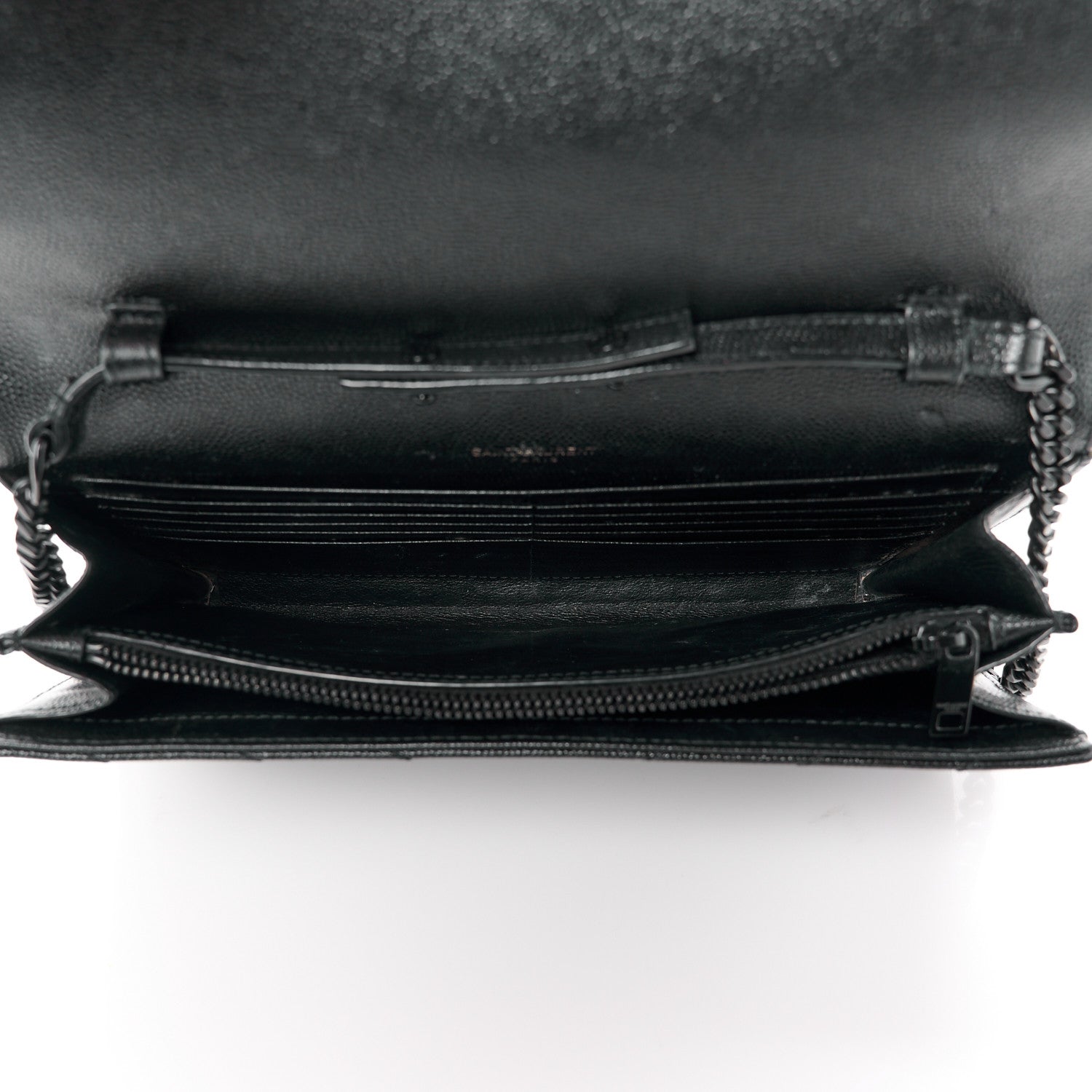 Saint Laurent Grain De Poudre Matelasse Chevron Monogram Monochrome Chain Wallet Black 5 of 15