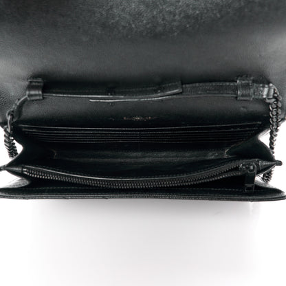 Saint Laurent Grain De Poudre Matelasse Chevron Monogram Monochrome Chain Wallet Black 5 of 15