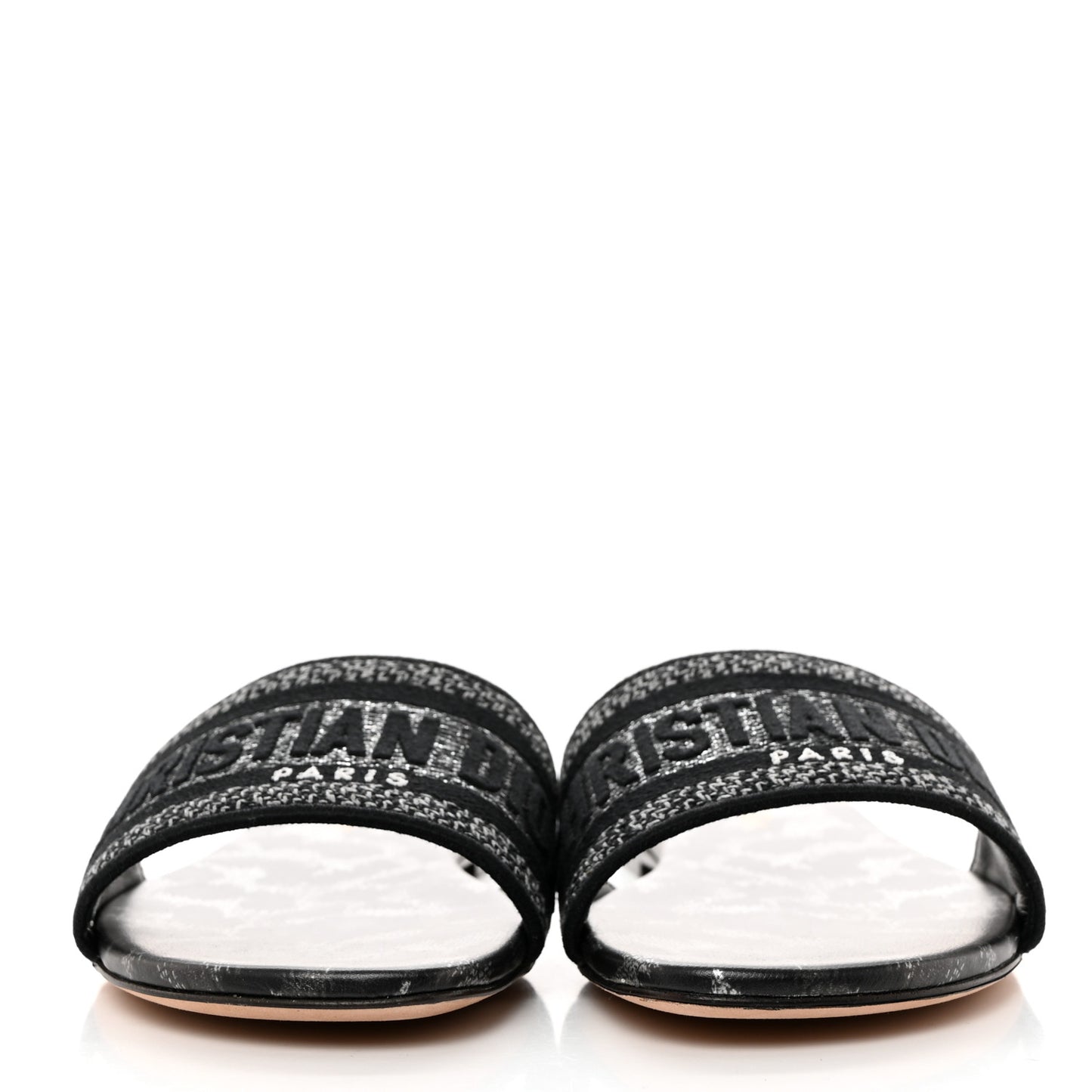Metallic Lurex Canvas Mizza Embroidered Dway Mules Slide Sandals 38.5 Metal Grey