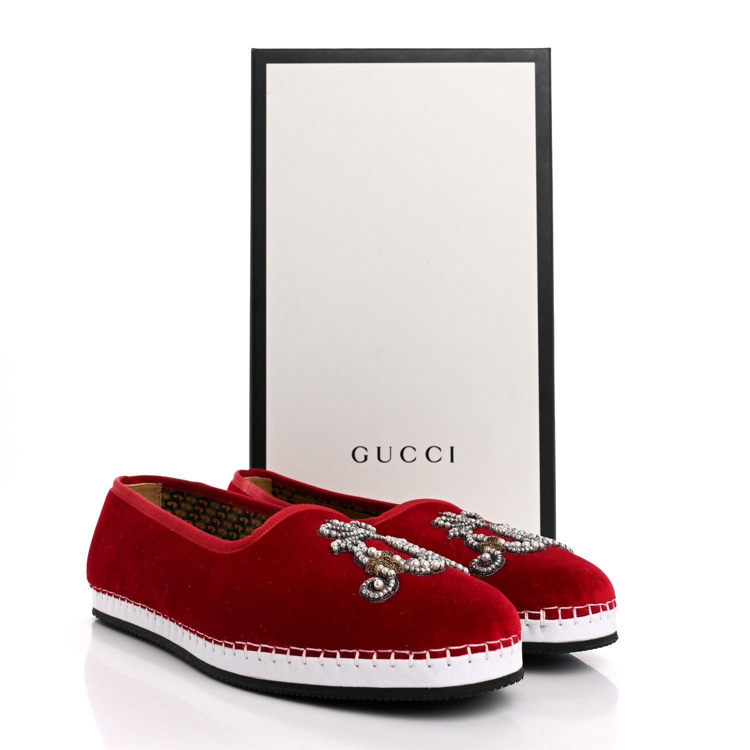 Gucci Velluto Marmara Pearl Embellished Mens Loafer 8.5 Red 11 of 11