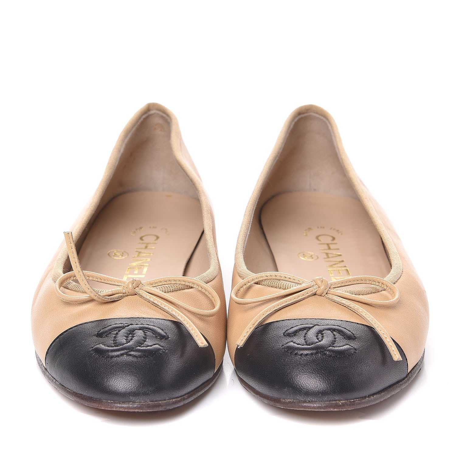 Chanel Lambskin Cap Toe Ballerina Flats 35.5 Beige Black 2 of 14