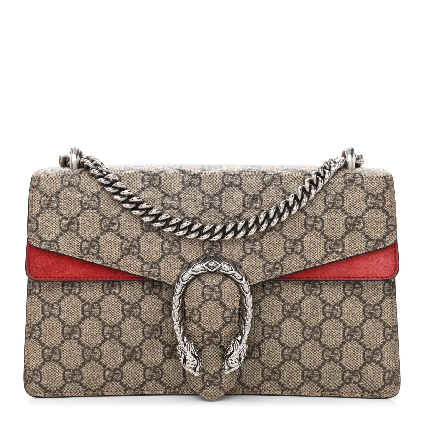 GG Supreme Monogram Suede Small Dionysus Shoulder Bag Beige Ebony Vulcanic Red