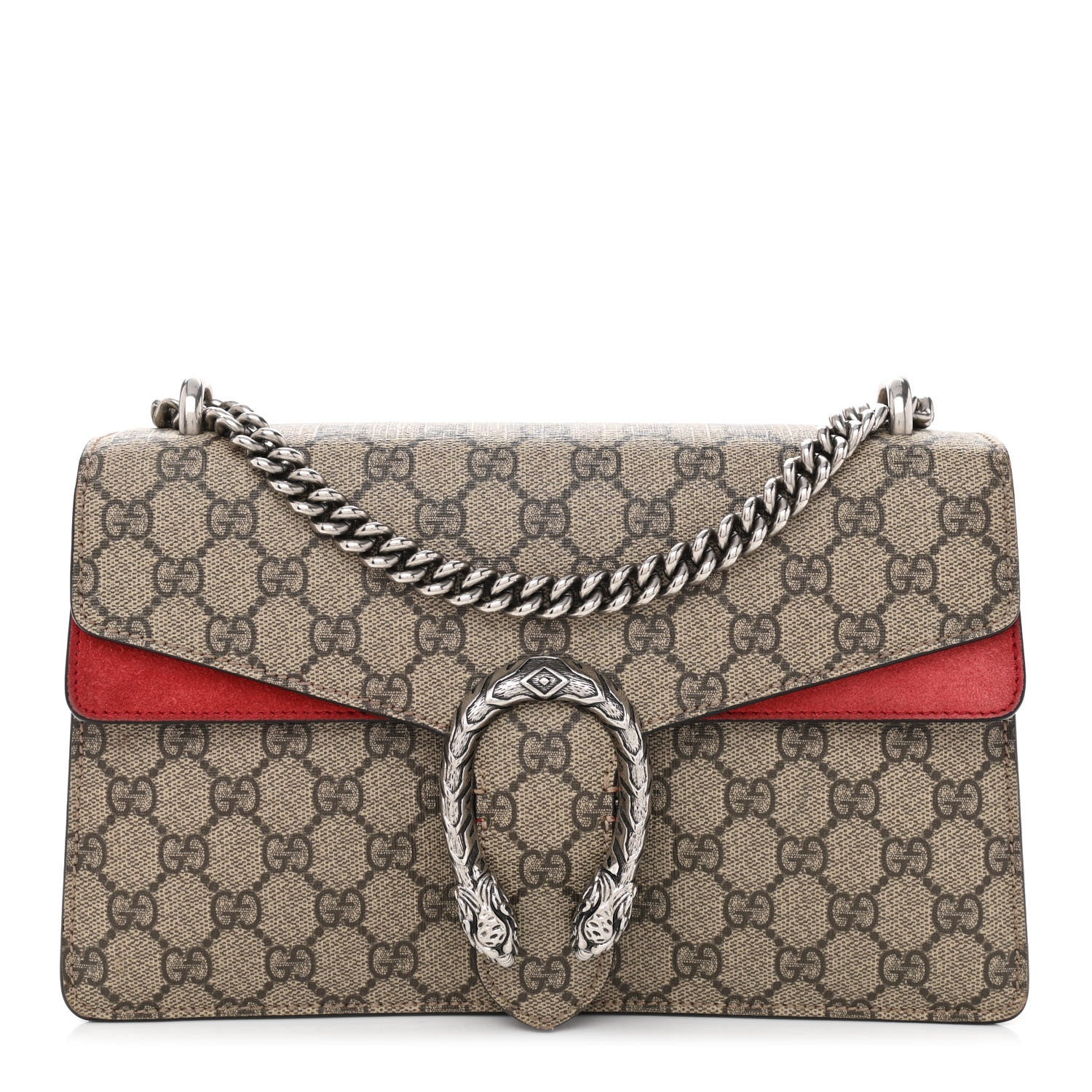 Gucci GG Supreme Monogram Suede Small Dionysus Shoulder Bag Beige Ebony Vulcanic Red 1 of 12