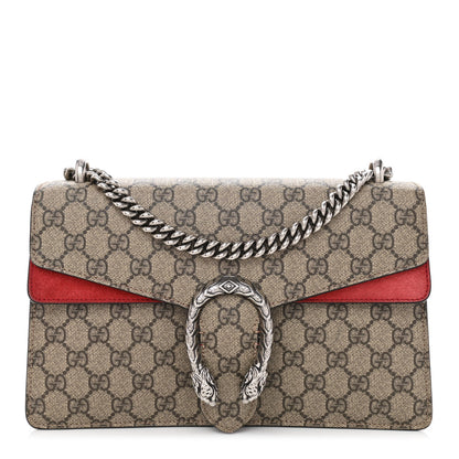 Gucci GG Supreme Monogram Suede Small Dionysus Shoulder Bag Beige Ebony Vulcanic Red 1 of 12